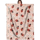 RQTWC Ladybug Throw Blanket Gifts for Boys Girls Kids Adults, Cute Red Ladybird and Floral Theme Flannel Blankets for Travel Sofa Living Room Decor 50"X60"