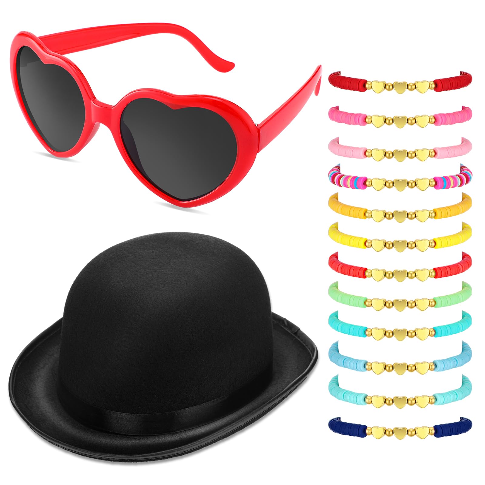 Photo 1 of * only comes with the hat and red glasses, the glasses are broken *
14 Pcs Halloween Singer Costume Black Fedora Hats Red Heart Sunglasses Friendship Bracelets for Women Halloween Disco 90s Party Music Festival Concert