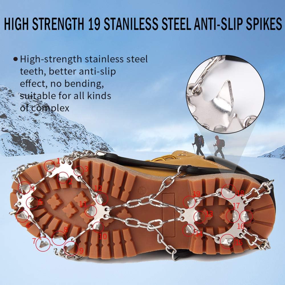 Vdealen Crampons for Hiking Boots Ice Cleats 19 Teeth Stainless Steel