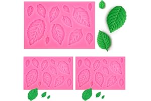 APAUSVCM 3Pcs Leaf Molds Silicone, Pink 3D Leaves Mold for Fondant Chocolate Butter Polymer Clay Candy Soap Sugar Paste Cake Decoration and Crafting Projects