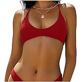 ZAFUL Women's Tie Back Bikini Top Solid Push Up Padded Bralette Swimsuit Bathing Suits Top
