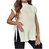 SHENHE Women's Maternity Sweater Vest Mock Neck Open Side Tie Sleeveless Knit Maternity Sweater Pullover