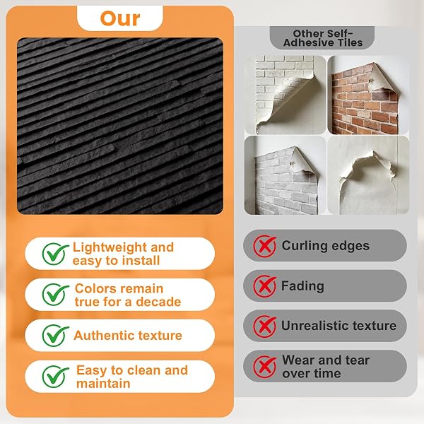 ZOETEOZ 6 PCS 3D BLACK FAUX STONE WALL PANELS, 11.8’‘ X 11.8’’ X 0.2”, INORGANIC MODIFIED CLAY, SUITABLE FOR INDOOR/OUTDOOR WALL DECOR, LIVING ROOM TV BACKDROP, BEDROOM, KITCHEN (5.8 SQ. FT.)