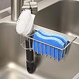 [Save Sink Space] 2-in-1 Kitchen Sink Caddy Sponge Holder + Brush Holder, Small In-sink Dish Sponge Caddy, 304 Stainless Stee