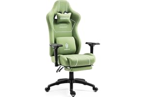 Dowinx Gaming Chair Tech Fabric with Pocket Spring Cushion, Ergonomic Computer Chair with Massage Lumbar Support and Footrest, Comfortable Reclining Game Office Chair 300lbs for Adult and Teen, Green