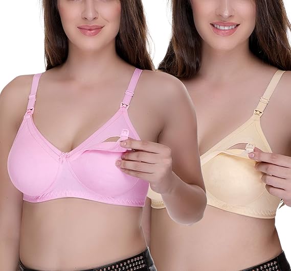 Women's Full Cup Cotton Nursing Maternity Feeding Bra (Pack of 2, Size 30D)