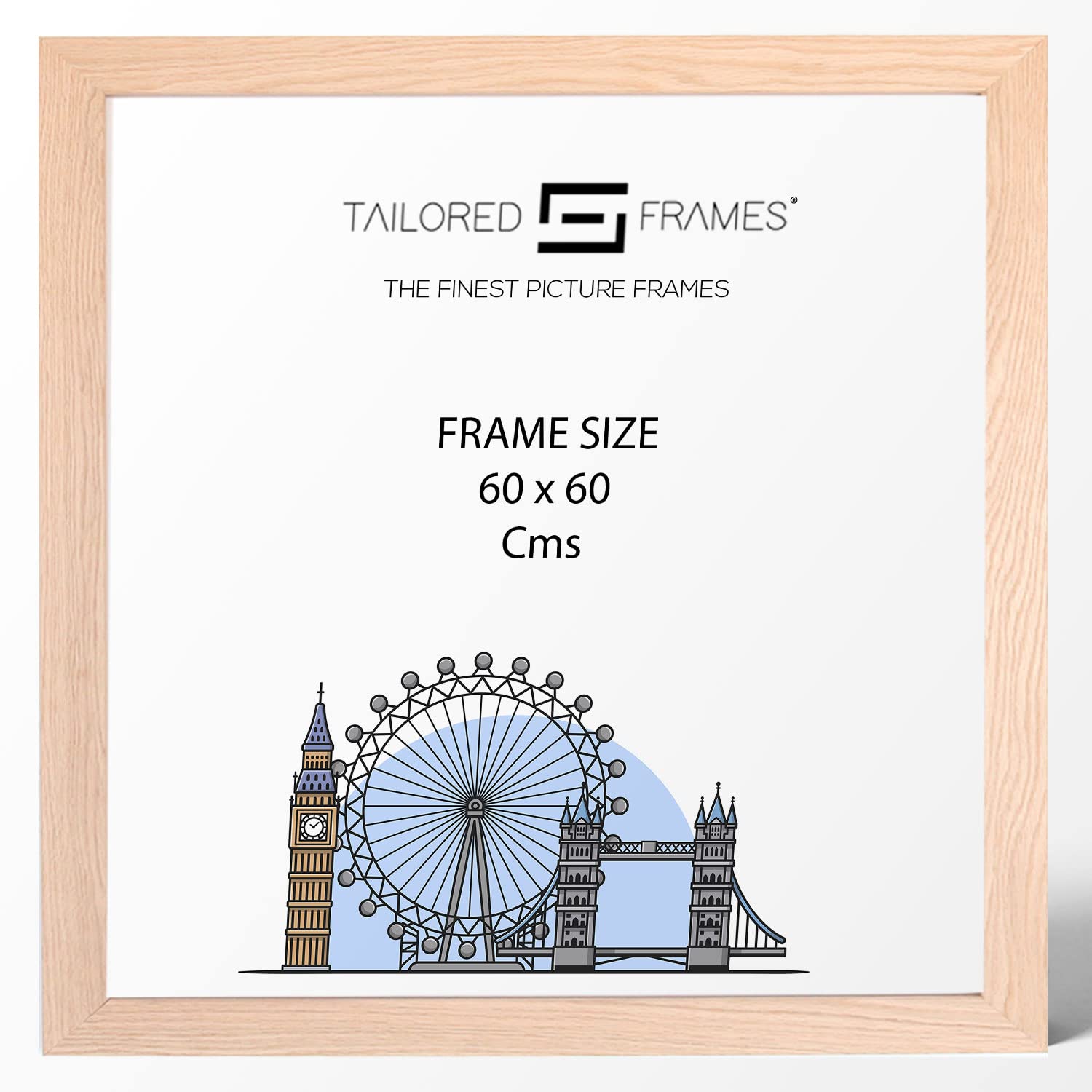 Tailored Frames Natural Oak Wood 60 x 60cm Single Picture Frames | Wall Hanging Type | Photo Frame Without Mount — image 1