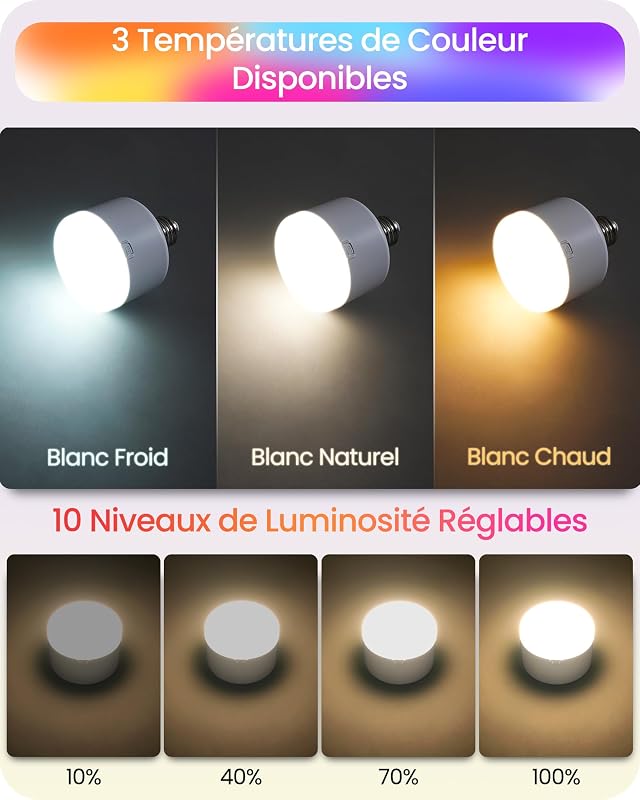Ampoules RGBCW Rechargeables E27 Lot de 2