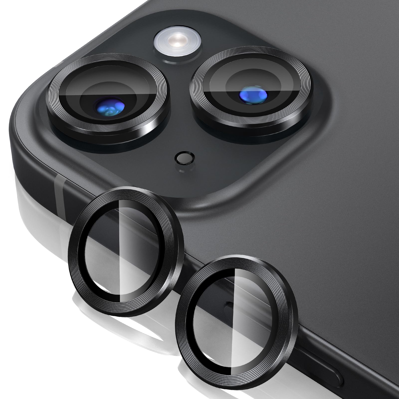 Giftorld Camera Lens Protector for iPhone 15/15 Plus,Aviation Aluminum 3D Ring,9H Tempered Glass,360 Degree Protection,HD Clarity,4 Layers Unique Design,Full Coverage