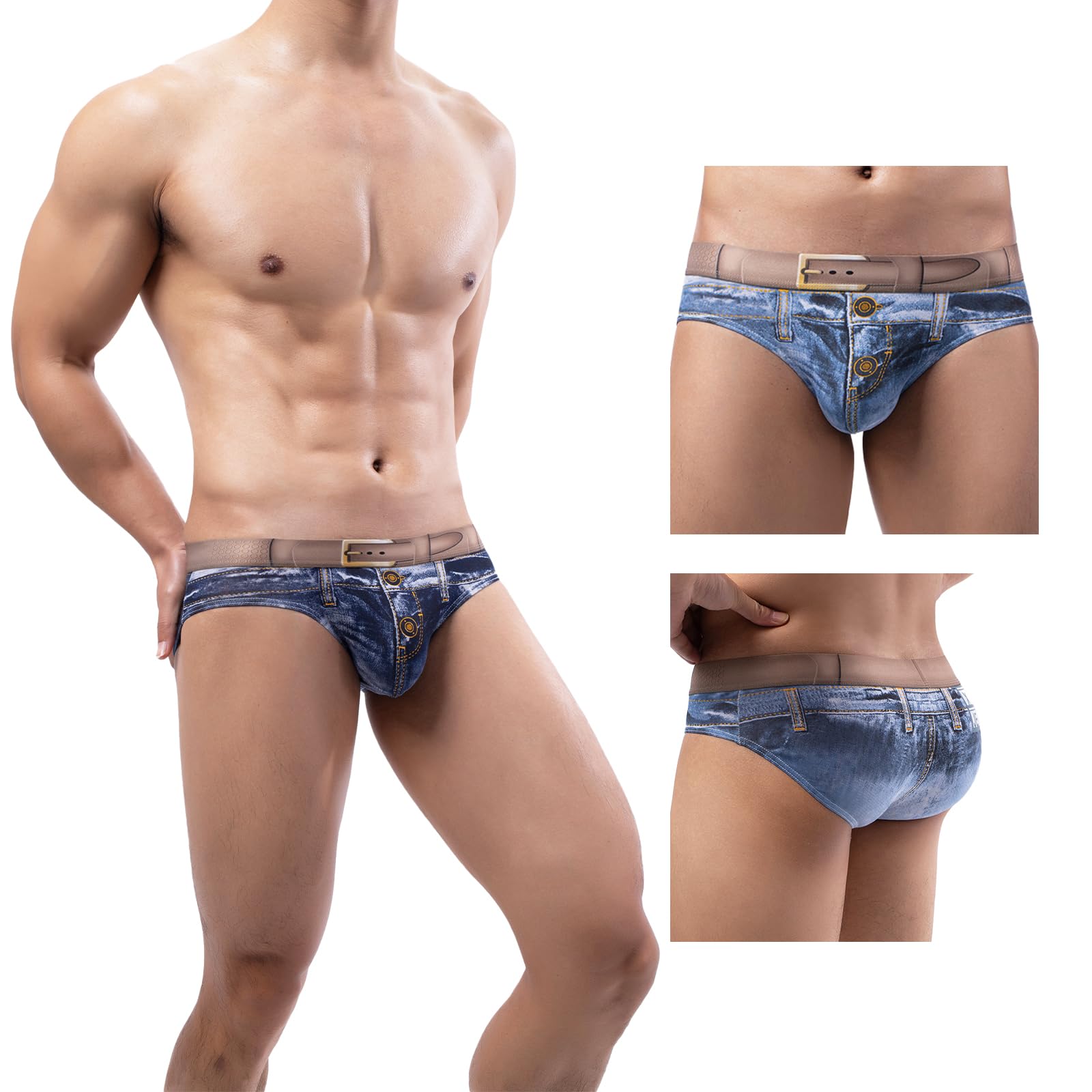 Photo 1 of Meshal Men's Cotton Sexy Fake Jean Underwear Stretch 3D Denim Printed Personalized Boxer Briefs XL