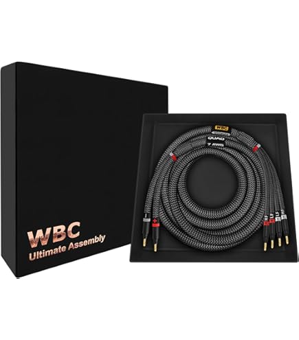 WORLDS BEST CABLES Cavo audio Hi-Fi bi-wire singolo per canale centrale con connettori a banana Eminence Gold e rivestimento in tweed argentato, lunghezza 1,8 m, 7 AWG