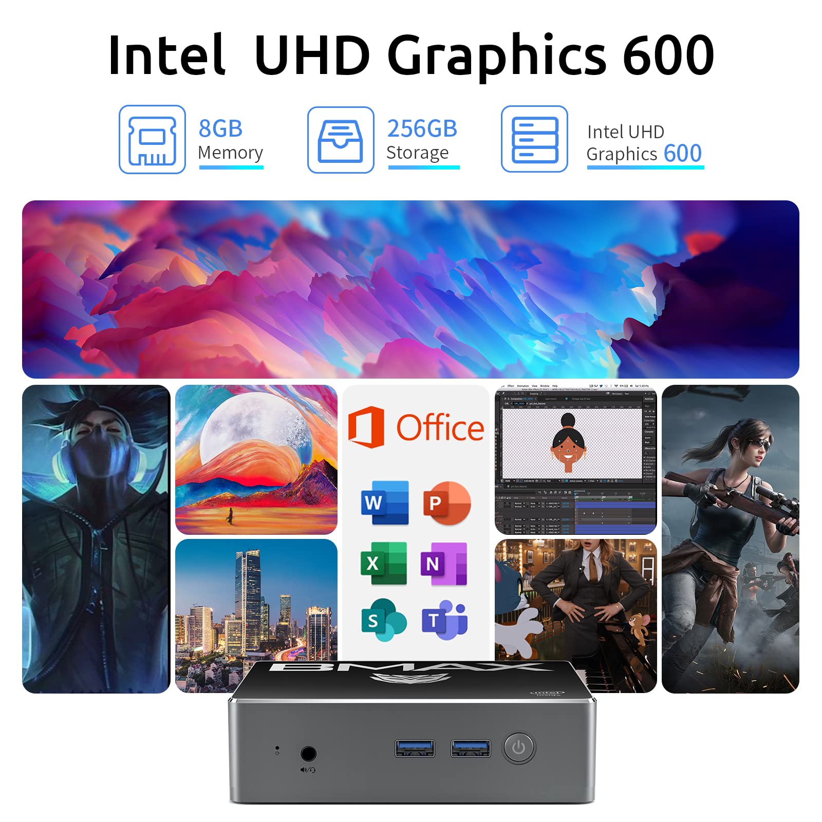 Bmax Mini PC 4-Core N4100 (up to 2.4 GHz) 8GB LPDDR4/256GB SSD 4K 60Hz Mini Desktop Computer Gigabit Ethernet Dual-Band Wi-Fi BT 5.0 HDMI 2.0 Micro Pc Mini Computer