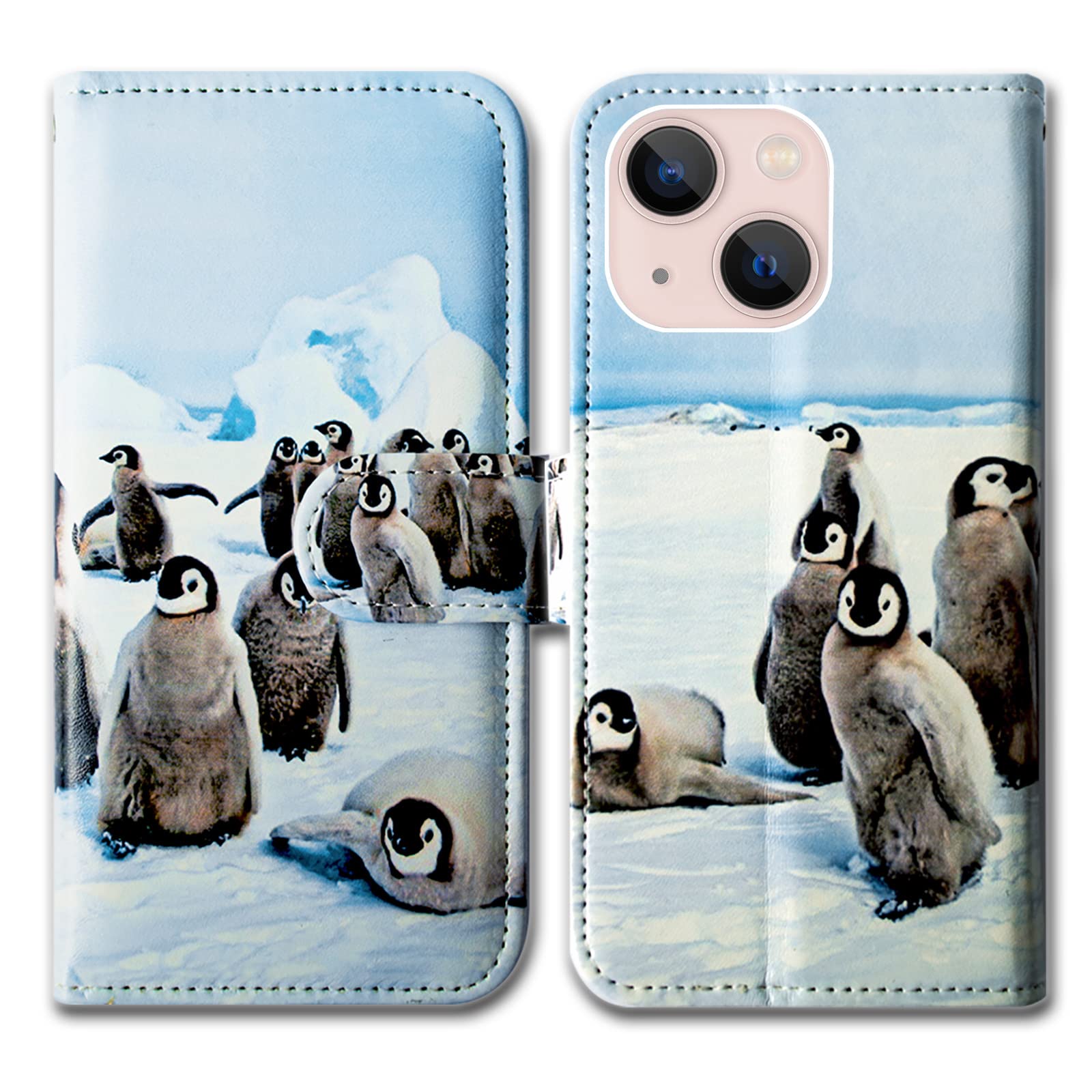 Bcov iPhone 14 Case, Cute Playing Penguin Leather Flip Phone Case Wallet Cover with Card Slot Holder Kickstand For iPhone 14