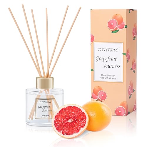 100ml Scent Diffuser with 6 Fiber Sticks,Grapefruit Reed Diffuser Set Aromatherapy Fragrance Diffusers Air Fresheners for Home Bedroom Bathroom