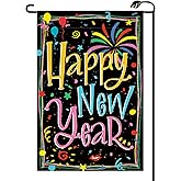 Happy New Year Garden Flag 12x18 Inch Vertical Double Sided Balloon Firework Small Flags Celebration Party Farmhouse Outside Decoration For Yard (ONLY FLAG) XN10