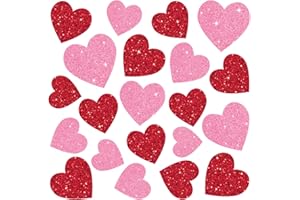Whaline 6 Sheets Glitter Hearts Window Clings Valentine's Day Decor Reusable Love Hearts Window Stickers for Wedding Anniversary Home Party Supplies