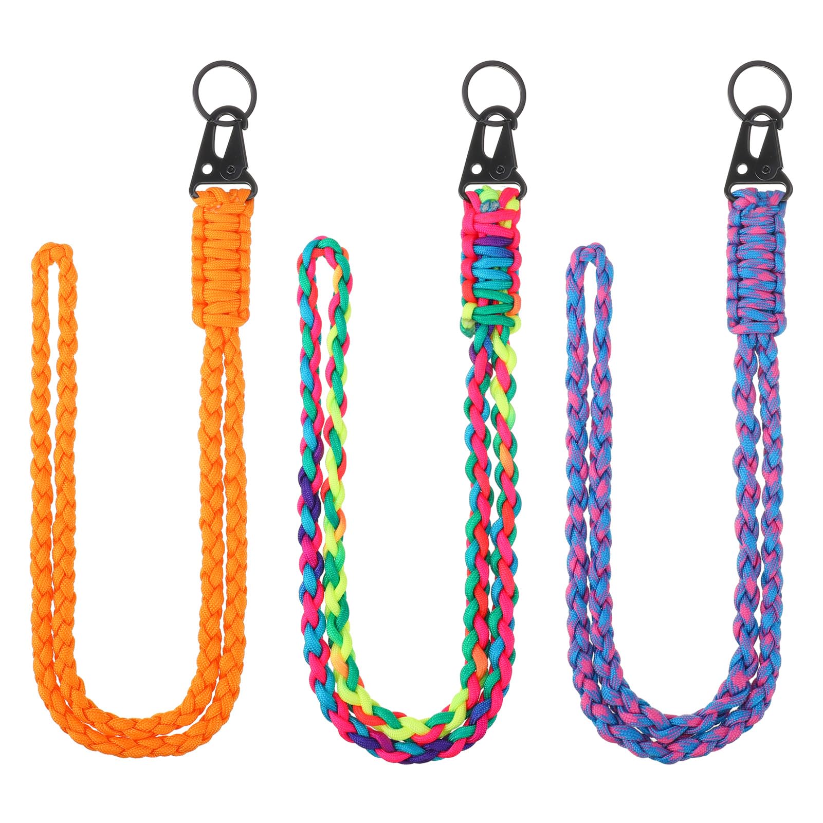 Vyuwast 3 Pcs Paracord Lanyards, Heavy Duty Lanyards for Neck Adjustable Braided Soft Badge Neck Strap Rope for Key Camera ID Card Badges Holder Phone Outdoor Activities