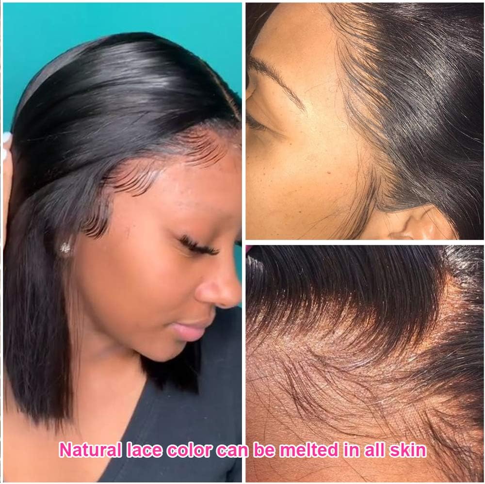 Riya Brazilian Virgin Human Hair 13x4 Lace Front Wigs Middle Part Straight Short Bob Hair Wigs with Baby Hair Pre Plucked for Black Women 150% Density (12inch - Image 5