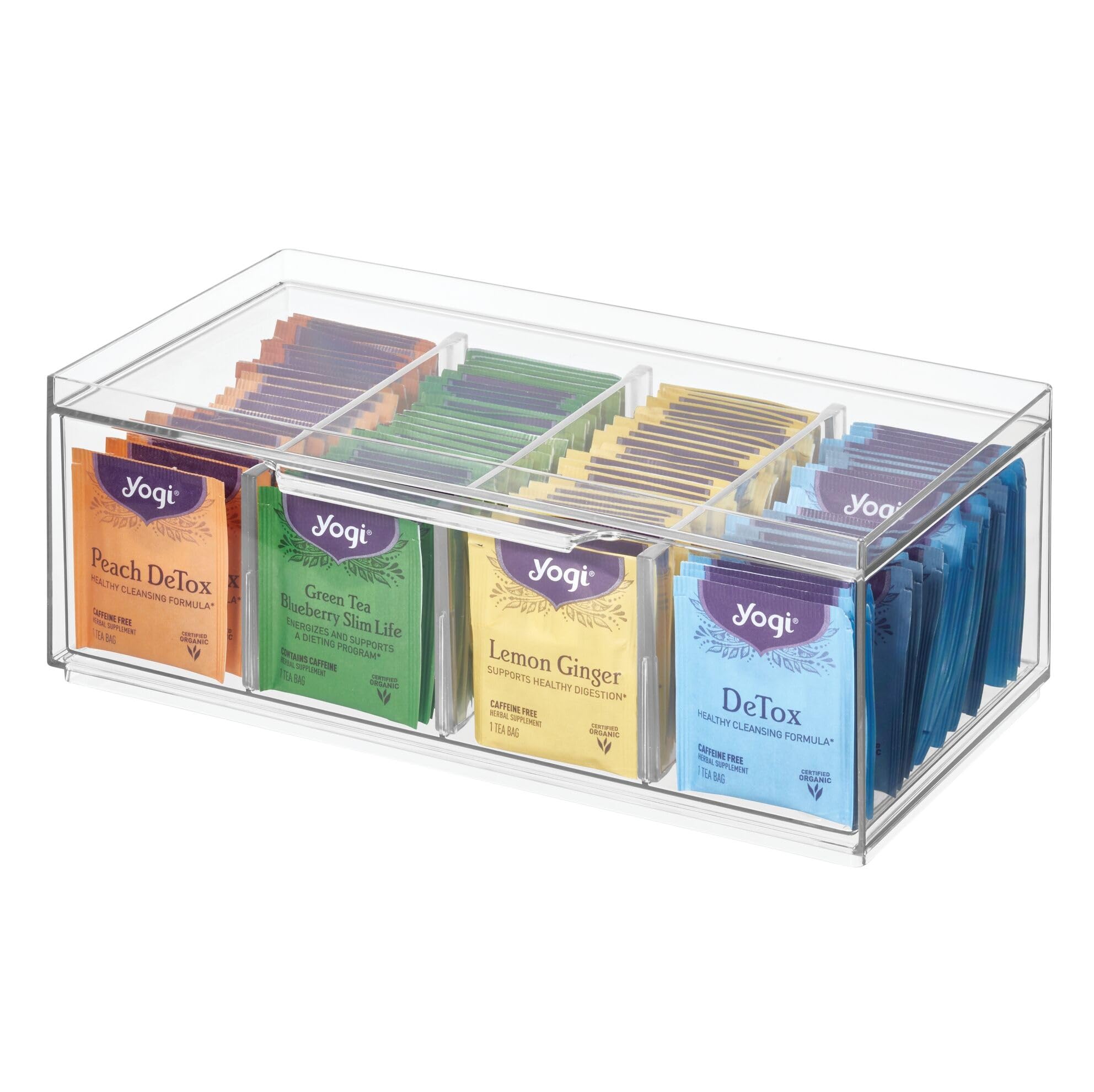 Photo 1 of iDesign Crisp BPA-Free Plastic Stackable Tea Bag Organizer for Kitchen Cabinets and Countertops - 12.59" x 6.23" x 4.57", Clear with Gray Dividers