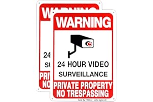 DXYIZUS SIGNS Large No Trespassing Signs Private Property Metal,Warning 24 Hour Video Surveillance Sign 10x14 Aluminum UV Printed,Durable/Weatherproof Up to 7 Years Outdoor for Home and Business (2-Pack)