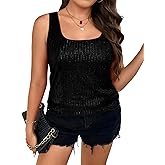 Beautife Womens Plus Size Sequin Tank Tops Sleeveless Square Neck Sparkly Club Party Shirt