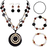 Coiris Shell Necklace Jewelry Sets for Women Boho Chunky Costume Orange Blue Multi Beaded Pendant Handmade Jewelry Sets for Women