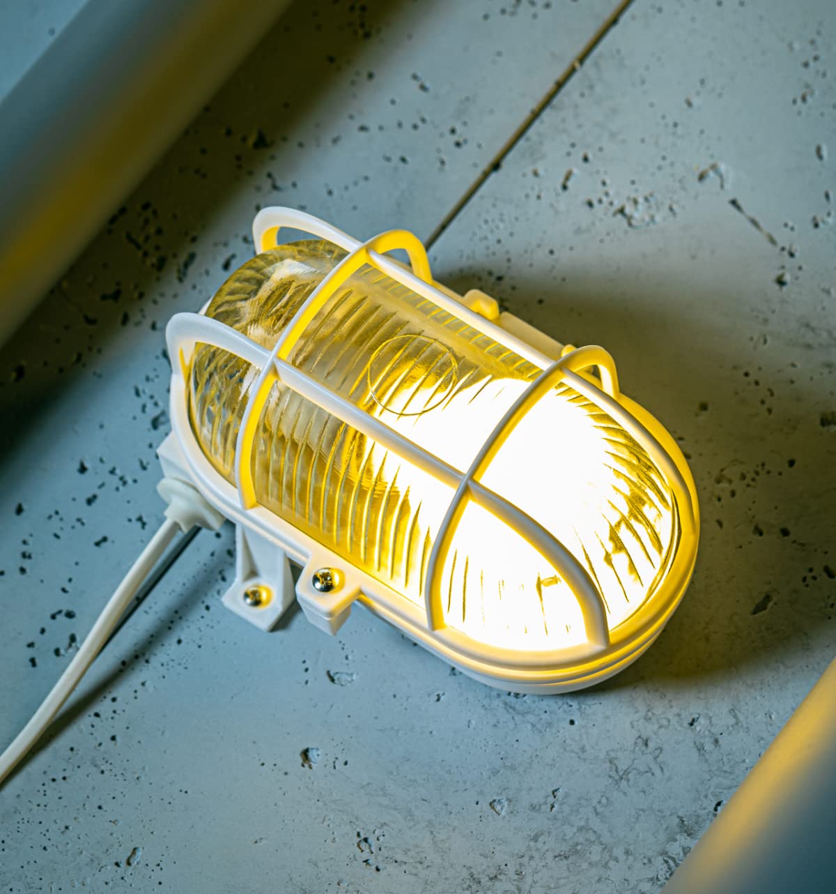 CGC Lighting White Oval Cage Bulkhead Glass Metal Wall Ceiling Light Weatherproof Indoor Outdoor Garden Porch Garage Patio Waterproof