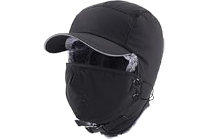 Home Prefer Waterproof Mens Faux Fur Trooper Trapper Hat Hunting Warm Winter Hat with Ear Flaps Visor Face Mask
