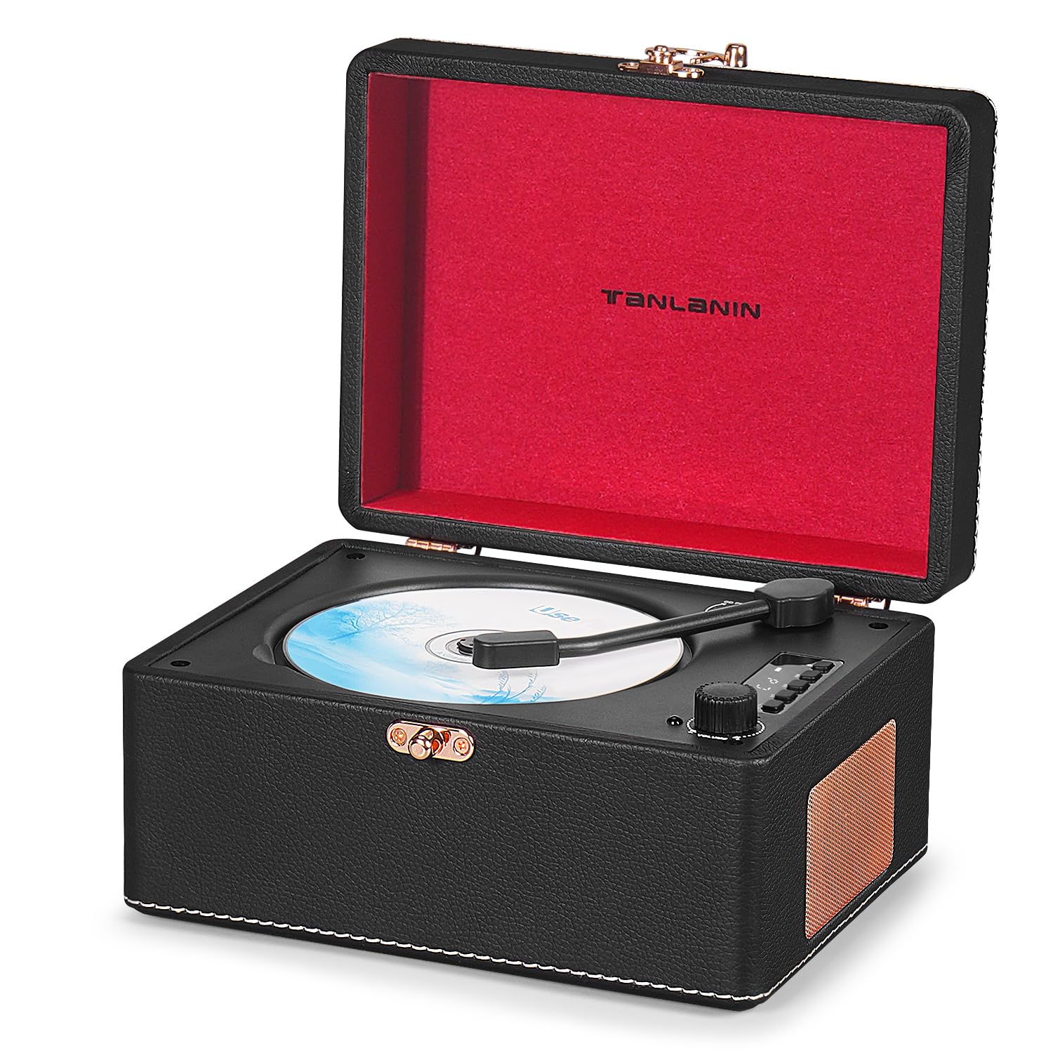 Photo 1 of Portable Vintage Desktop CD Player with HiFi Speakers, LED Display, Bluetooth Out & Input, Rechargeable Battery, Cute Retro Suitcase Leather CD Player for Home Decor and Gift, Black