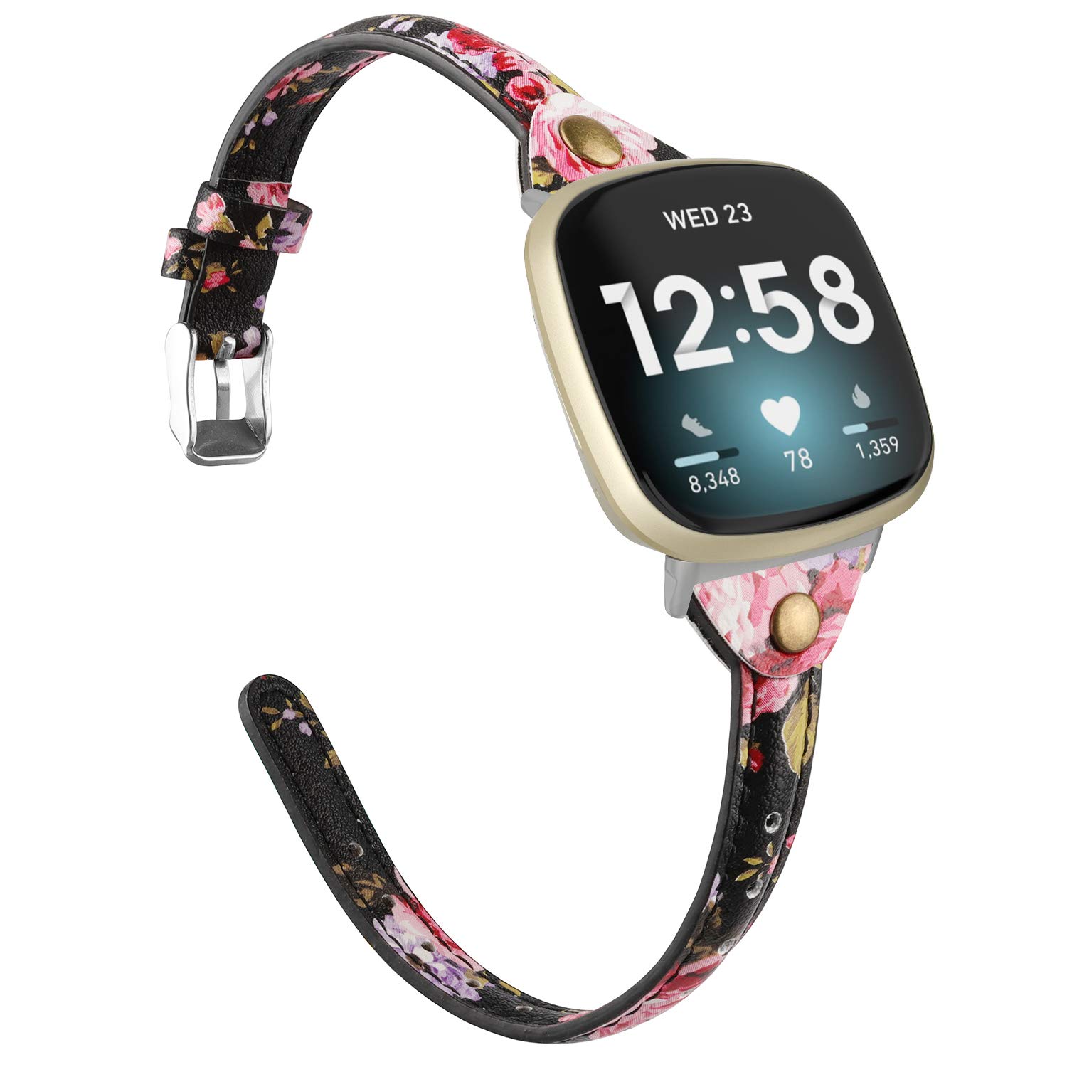 TOYOUTHS Leather Strap Compatible with Fitbit Versa 3/4/Sense 1/2, Slim Pink/Black Women's Watch Band