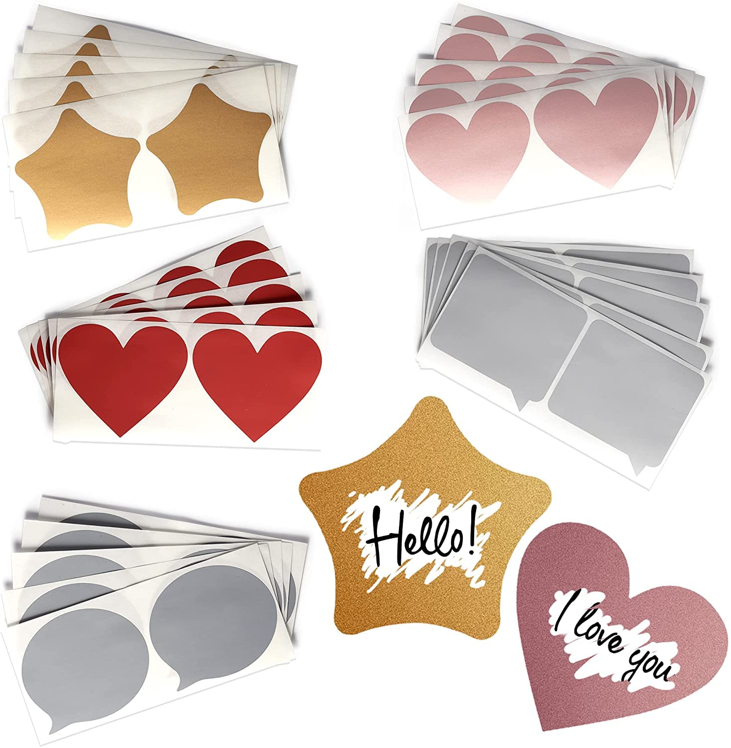 GET FRESH Scratch Off Lunch Notes for Kids – Cute Metallic Scratch-Off Stickers Set for Children’s Lunch Box - 50-pcs Shiny Shaped Bento Box Notes