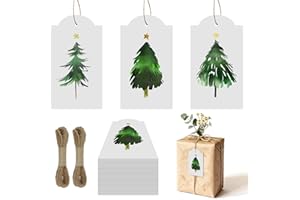 Oeyliz Christmas Gift Tags Christmas Tree Gift Tags with String 60 PCS Christma Tags for Gifts Bags Christmas Tree Paper Tags