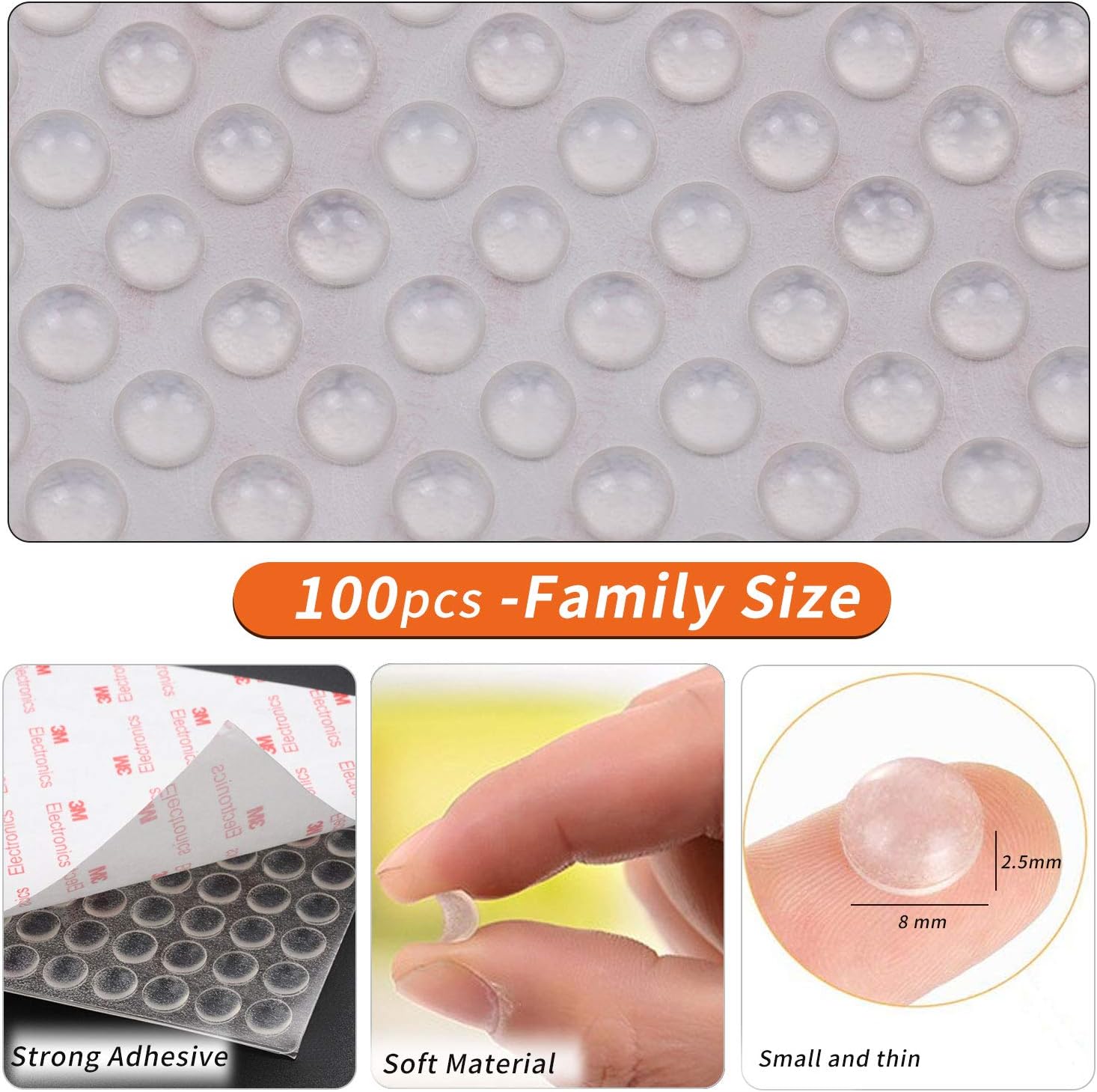 Uni-Fine Shop 100 Pcs 8mm Clear Rubber Rubber Stamps for Glass Plate Door Cabinet, Transparent/Green, 8mm (100 Pieces) - Image 4