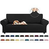 KEKUOU Stretch Couch Covers for Sofa, 3 Cushion Couch Slipcover,Black | 1-Piece Washable Sofa Cover Pet Friendly(78"-94") Fur