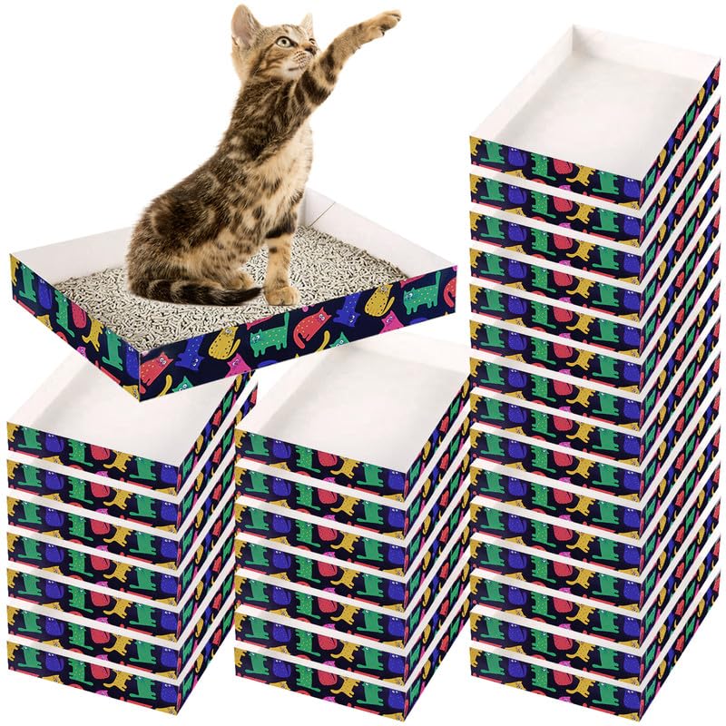 30 Pack Disposable Cat Litter Box, Foldable Paper Litter Box, Travel Cat Litter Box,Non Clumping Durable and Water Resistant,Low Entry Easy Disposal,Portable — image 1
