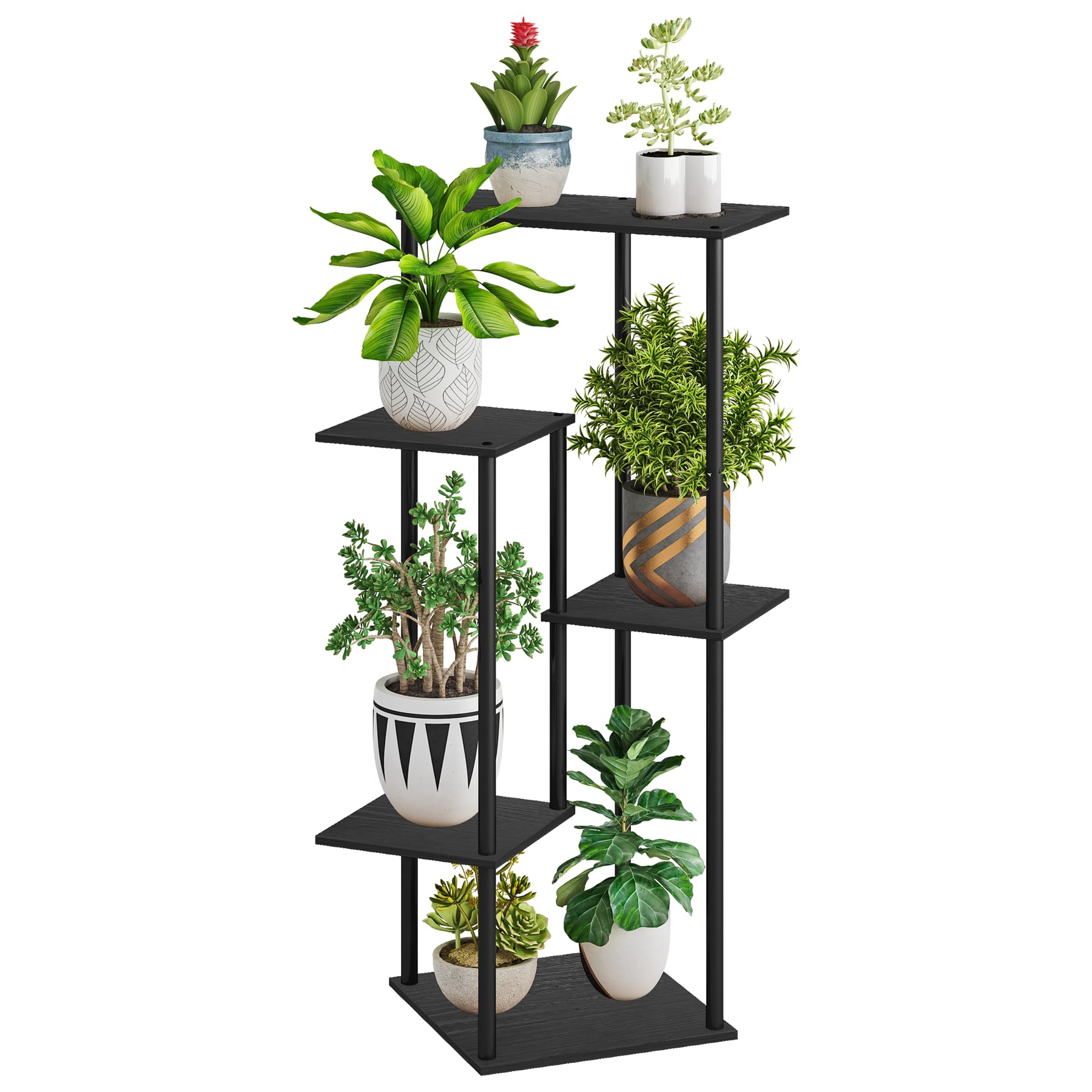Photo 1 of HAYOFAMY 5 Tier Plant Stand Indoor, Tall Plant Shelf Metal Wood Multiple, Flower Pot Holder for Living Room Office Balcony Patio, Black