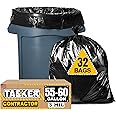 Tasker Contractor Garbage Bags 55 Gallon Heavy Duty 3 Mil (32 Count w/Ties) 60 Gal Contractor Bags 3 Mil. 55 Gallon Heavy Duty X-Large Black Trash Bags 50 Gal,