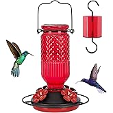 FEED GARDEN Glass Hummingbird Feeder for Outdoors Hanging, 16 OZ Humming Birds Feeders with 4 Bee Guard Feeding Ports & Built-in Ant Moat, Bird Feeder for Outside, Gifts for Women Mom, Red