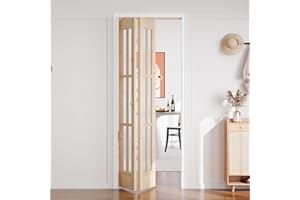 EaseLife 30"x 80" (Double 15" x 80") Bifold Barn Door, Tempered Frosted Glass Bifold Closet Door with 2.5FT Concealed Hardware Kit, Preassembled French Bifold Wood Door, Easy to Assemble,DIY Coloring