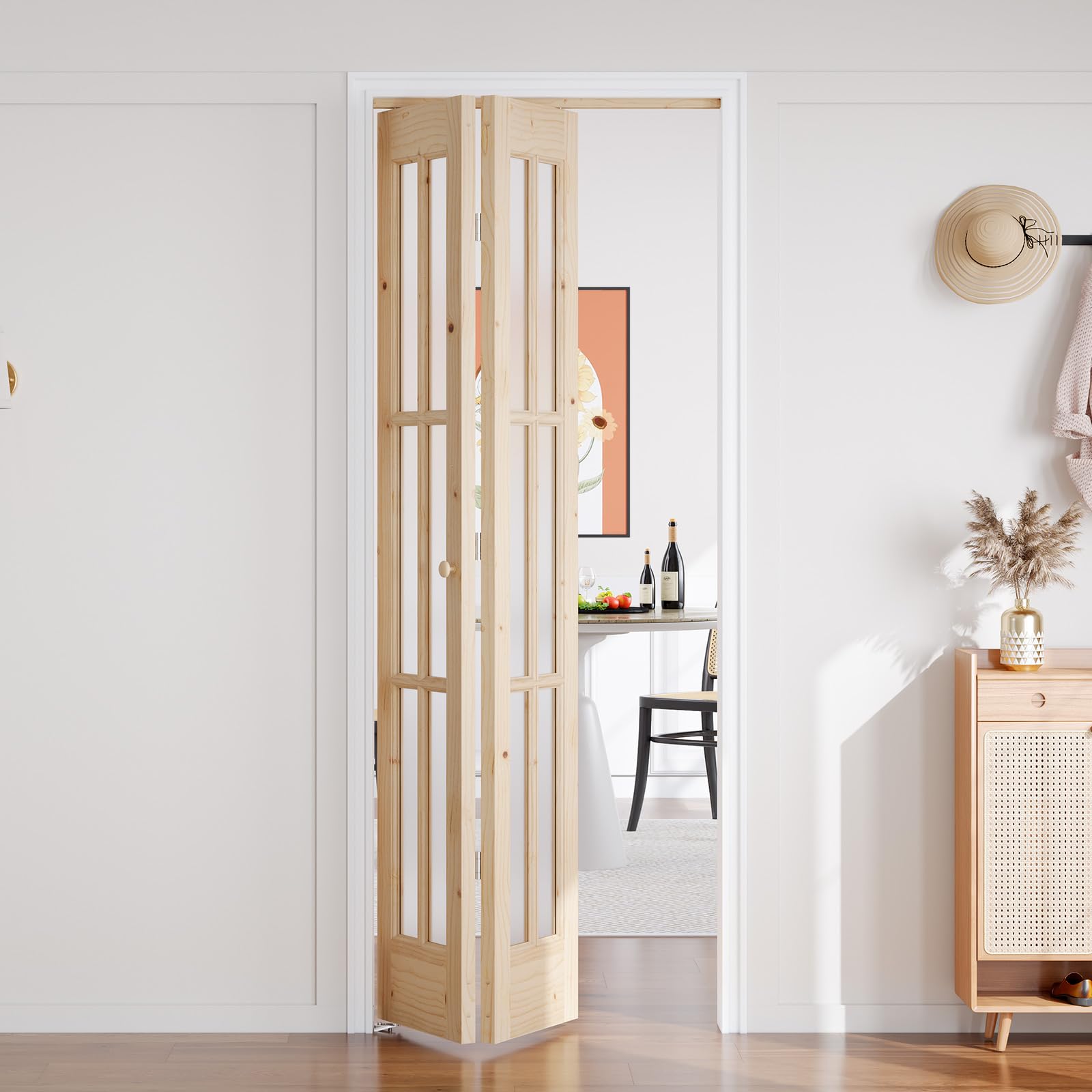 Photo 1 of EaseLife 30"x 80" (Double 15" x 80") Bifold Barn Door, Tempered Frosted Glass Bifold Closet Door with 2.5FT Concealed Hardware Kit, Preassembled French Bifold Wood Door, Easy to Assemble,DIY Coloring