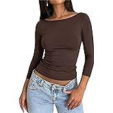 Prettywear Womens 3/4 Length Sleeve Tops Boat Neck Dressy Casual 2026 Spring Summer Shirt