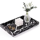 Homaura Marble Bathroom Tray for Countertop & Home Decor, Natural Decorative Marble Tray for Jewelry & Perfume Organizer, Luxury Stone Vanity Trays for Dresser, Kitchen Counter, 12" x 8", Black