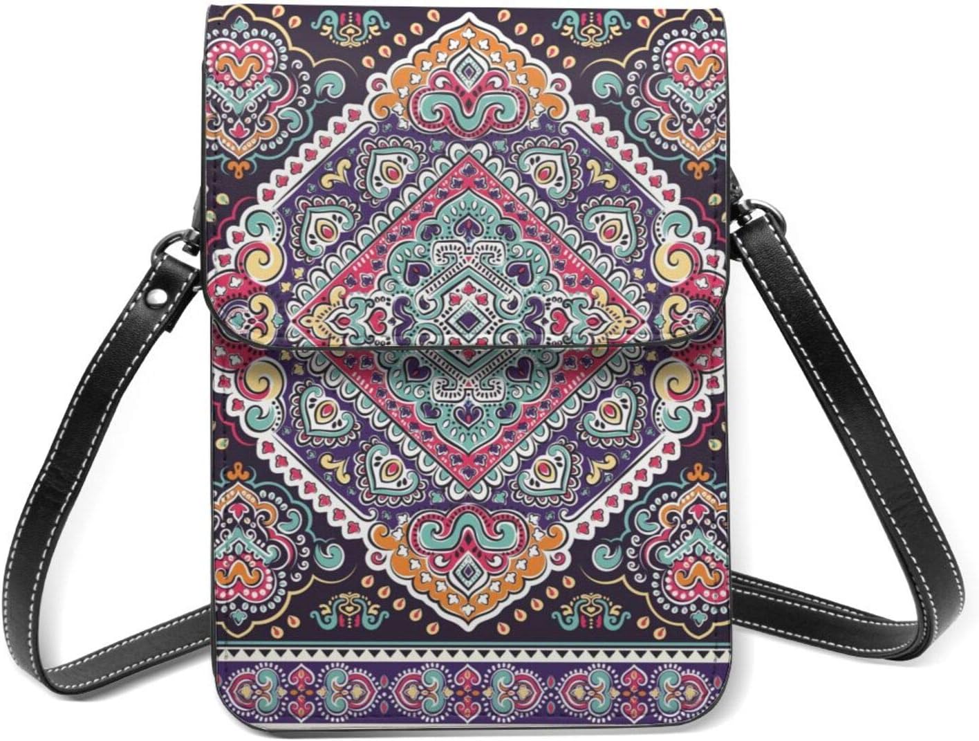 Boho Style Mandala Figures Festive Leather Phone Purse Small Crossbody Bag