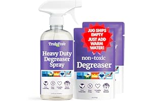 Truly Free Heavy Duty Degreaser- Grease Remover & Grime Cleaner for Kitchen, Automotive & More, Household Cleaning Supplies, Fragrance-Free, Includes 16 oz Reusable Empty Bottle & 2 Refills (4 oz)