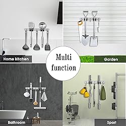 2 Racks and 3 Hooks Broom and Mop Holder Wall