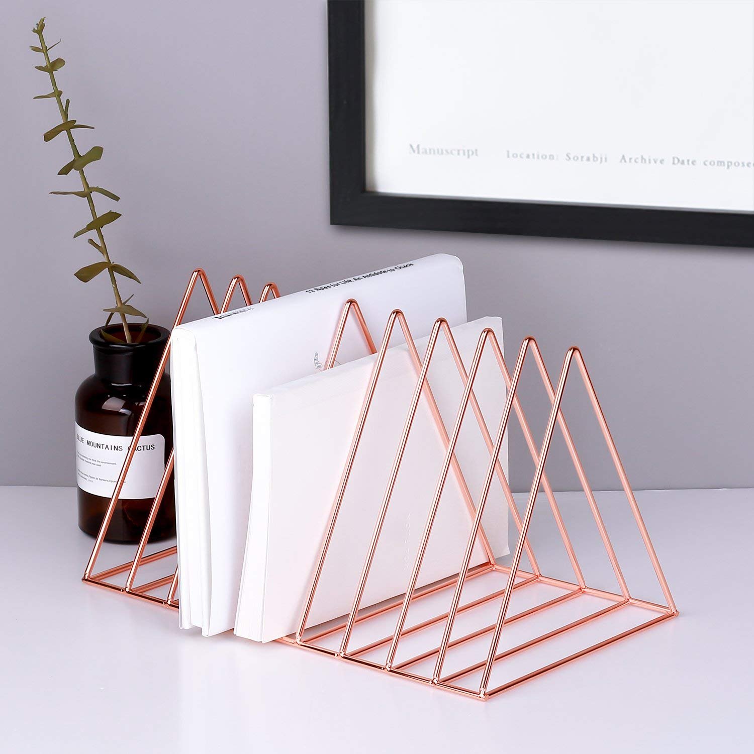 Reliancer File Organizer Triangle Iron Desktop Storage Book Rack ...