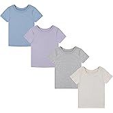 BTween Girls 4 Piece Tops Fashionable Short Sleeve T-Shirt Casual Daily Shirt for Kids Assorted Colors