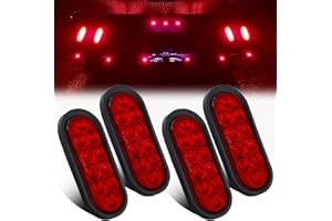 PARTSWCGG 4Pcs 6 Inch Oval LED Trailer Tail Lights 10 LED, Red Trailer Truck LED Sealed RED 6" Oval LED Stop Turn Tail Light Brake Lights Flush Mount w/Rubber Grommets 3-Prong Wire Pigtails Waterproof