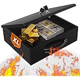 Fireproof Document Box, Fire Resistant Safe Box with Key Lock for Home, Portable Fireproof Lock Box for Personal Items, Passp