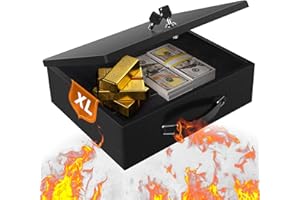 CRINWAKI Fireproof Document Box, Fire Resistant Safe Box with Key Lock for Home, Portable Fireproof Lock Box for Personal Items, Passport, Cash, Tablet, X Large 13.2" x 11" x 4.13"